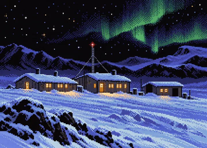 Kestrel Station under the aurora.